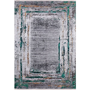 Antrasit Salon&yolluk Dijital Baskılı Makinede Yıkanabilir Kaymaz Taban Saçaklı Halı Ha241 180x280 cm