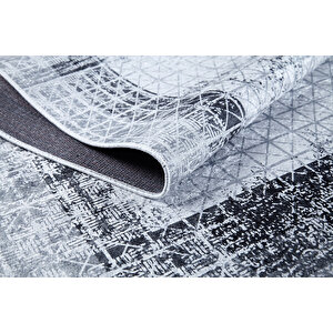 Gri Salon&yolluk Dijital Baskılı Makinede Yıkanabilir Kaymaz Taban Saçaklı Halı Ha469 80x150 cm