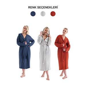 Unisex Kapşonlu 4 Kat Müslin Bornoz - Kiremit