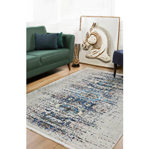 Halı Atölyesi Bej Salon&yolluk Dijital Baskılı Makinede Yıkanabilir Kaymaz Taban Saçaklı Halı Ha225