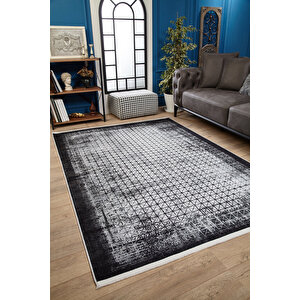 Gri Salon&yolluk Dijital Baskılı Makinede Yıkanabilir Kaymaz Taban Saçaklı Halı Ha467 100x400 cm