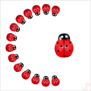 Uğur Böceği Ahşap Sticker, 1,5cm X 1,2cm  X 15 Adet - Kırmızı