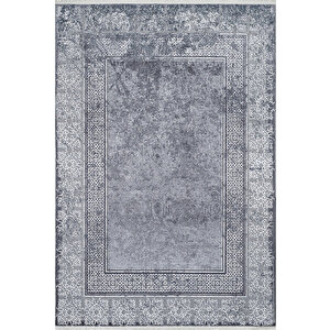 Gri Salon&yolluk Dijital Baskılı Makinede Yıkanabilir Kaymaz Taban Saçaklı Halı Ha408 160x230 cm