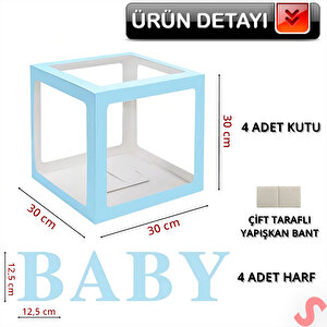 Baby Yazılı Şeffaf Balon Kutusu, 30cm X 4 Adetli Set - Mavi