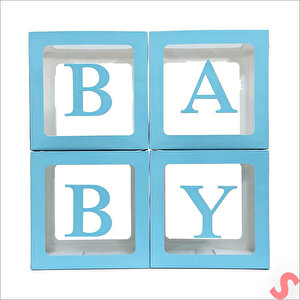 Baby Yazılı Şeffaf Balon Kutusu, 30cm X 4 Adetli Set - Mavi