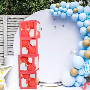 Baby Yazılı Şeffaf Balon Kutusu, 30cm X 4 Adetli Set - Kırmızı
