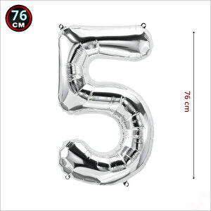 5 Yaş Rakam Gümüş Folyo Balon - 76 Cm