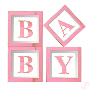 Baby Yazılı Şeffaf Balon Kutusu, 30cm X 4 Adetli Set - Pembe
