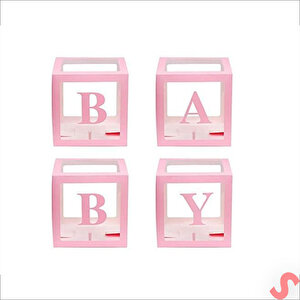 Baby Yazılı Şeffaf Balon Kutusu, 30cm X 4 Adetli Set - Pembe