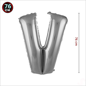 V Harf Gümüş Folyo Balon - 76 Cm