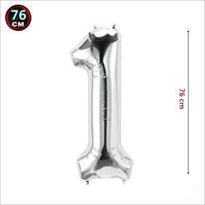 1 Yaş Rakam Gümüş Folyo Balon - 76 Cm