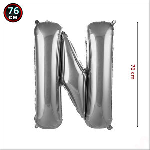 N Harf Gümüş Folyo Balon - 76 Cm