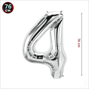 4 Yaş Rakam Gümüş Folyo Balon - 76 Cm