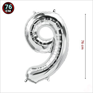 9 Yaş Rakam Gümüş Folyo Balon - 76 Cm