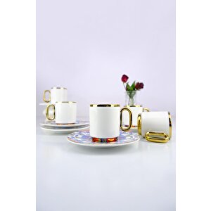 Porselen Las Heras 6 Kişilik Kahve Fincan Takımı Gold Yaldızlı Beyaz - Kai-06336