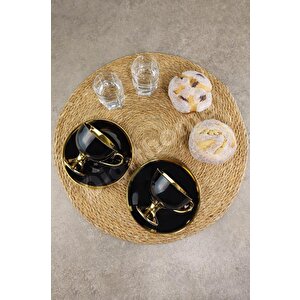 Digithome Porselen 2 Kişilik Yaldızlı Kahve Fincan Takımı Siyah - İst-72 C320.049