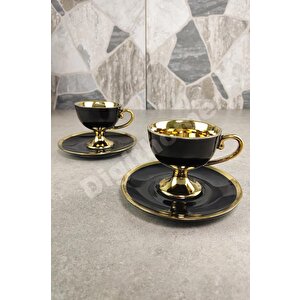 Digithome Porselen 2 Kişilik Yaldızlı Kahve Fincan Takımı Siyah - İst-72 C320.049