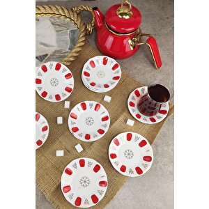 İpek Porselen 12’li Kahveci Kırmızı Acem Çay Tabağı Yaldızsız - Ct10 64426 C320.045