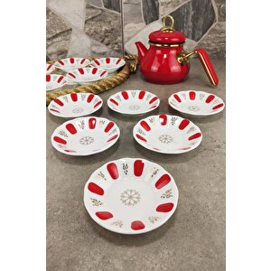 İpek Porselen 12’li Kahveci Kırmızı Acem Çay Tabağı Yaldızsız - Ct10 64426 C320.045