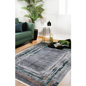 Antrasit Salon&yolluk Dijital Baskılı Makinede Yıkanabilir Kaymaz Taban Saçaklı Halı Ha241 100x150 cm