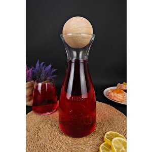 Digithome Ahşap Top Kapaklı Cam Su Ve Meşrubat Sürahisi Karaf Şişe 1000 Ml – 80111 C320.016