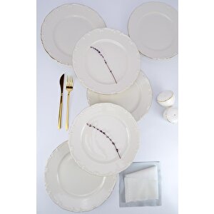 Liana 6’lı Porselen Servis Tabağı Seti Gold Yaldızlı 27 Cm Krem – Tl4036280 C320.225