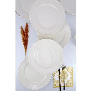Liana 6’lı Porselen Servis Tabağı Seti Gold Yaldızlı 27 Cm Krem – Tl4036280 C320.225
