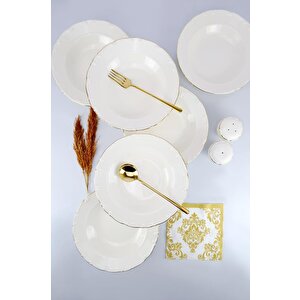 Liana 6’lı Porselen Çukur Yemek Tabağı Seti Gold Yaldızlı 23 Cm Krem – Tl4027707 C320.225