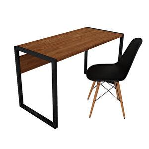 Sandalyeli Çalışma Masası Teak Renk Metal Ayak