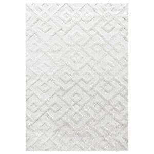 Modern Yumuşak Bukle Taban Kabartmalı Shaggy 3d Labirent Kare Desenli Halı Krem 120x170 cm