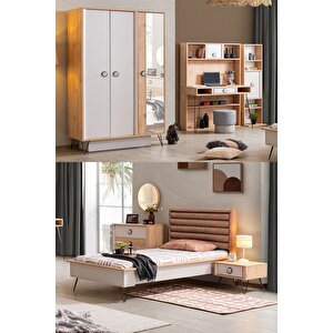 Dolunay Genç Odası - 3 Kapılı Dolap, Karyola, Komodin, Şifonyer, Masa, Kitaplık