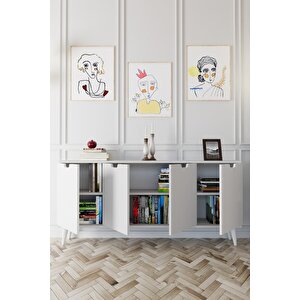 Elegant 4 Kapaklı Dekoratif Konsol  Beyaz