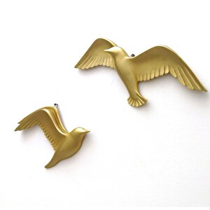 Dekoratif İkili Martı Çifti Duvar Süsü Kuş Ev Dekoru Altın