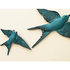 Dekoratif Üçlü Kırlangıç Duvar Süsü Üçlü Kuş Ev Dekoru Turkuaz