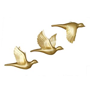 Dekoratif Üçlü Güvercin Duvar Süsü Üçlü Kuş Ev Dekoru Altın