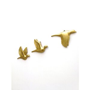 Dekoratif Üçlü Güvercin Duvar Süsü Üçlü Kuş Ev Dekoru Altın