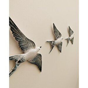 Dekoratif Üçlü Kırlangıç Duvar Süsü Üçlü Kuş Ev Dekoru Beyaz