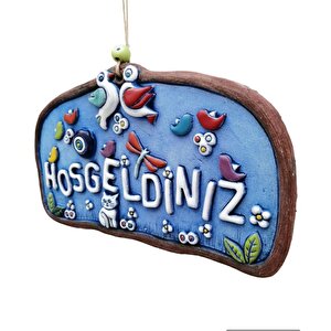 Özel Tasarım Kuş Süslemeli Hoşgeldiniz Yazısı Seramik Bahçe Dekorasyon Kapı Önü Aksesuar