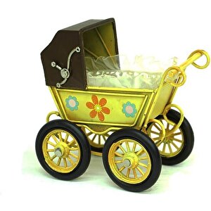 Dekoratif Metal Bebek Arabası Biblo Vintage Hediyelik