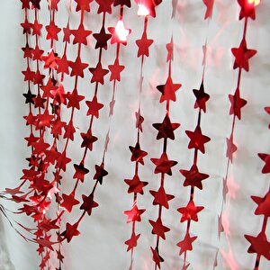 Himarry Kırmızı Renk Yıldızşekilli Metalize Saçaklı Arka Fon Perde Dekorasyon
