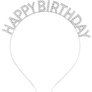 Gümüş Kristal Taşlı Happy Birthday Doğum Günü Tacı İthal Ürün A Kalite 17x16 Cm