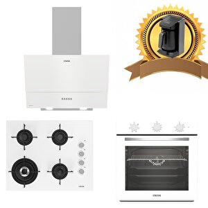 Beyaz Cam Ankastre Set 535 W - 189 Dw Ocak Woklu-321 W Fırın Turbo