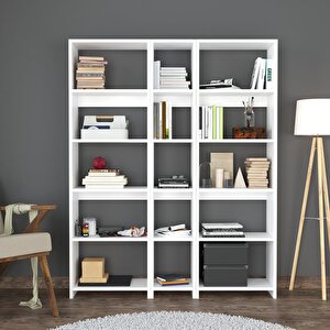 Robin Üçlü Kitaplık 126 Cm Beyaz Meşe