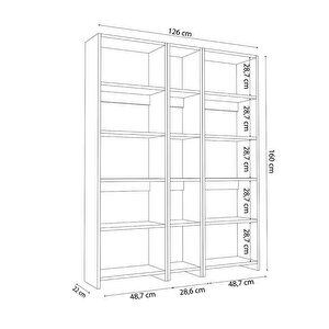 Robin Üçlü Kitaplık 126 Cm Gri