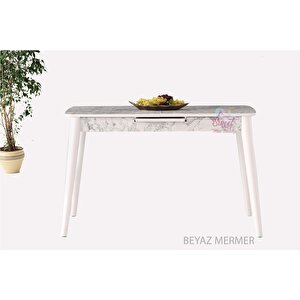 Ortadan Açılabilir Mdf  Yemek Masası, Mutfak Masası ( 70x120 Cm ) Beyaz Mermer