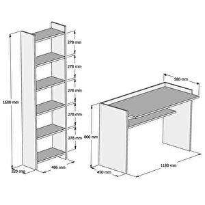 T7020 Mahpeyker Kitaplık Ve Çalışma Masası Ceviz/beyaz