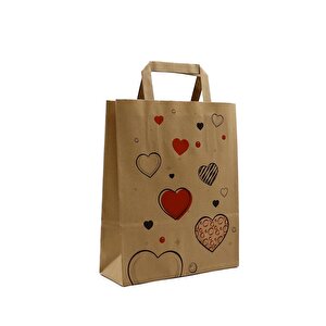 22x10x32- 50 Adet Düz Saplı Kraft Kalpli Çanta 50 adet
