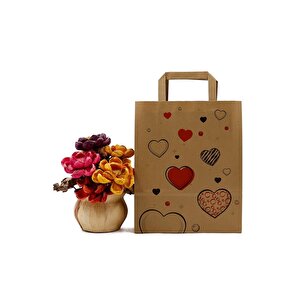22x10x32- 50 Adet Düz Saplı Kraft Kalpli Çanta 50 adet