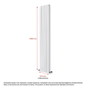 1800x315mm Yüksek Isı Kapasiteli Dikey Alüminyum Radyatör Amber Beyaz