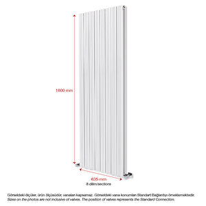 1800x315mm Yüksek Isı Kapasiteli Dikey Alüminyum Radyatör Amber Beyaz
